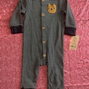 Carter's Navy & White Striped Footed One-Piece with Bear Patch